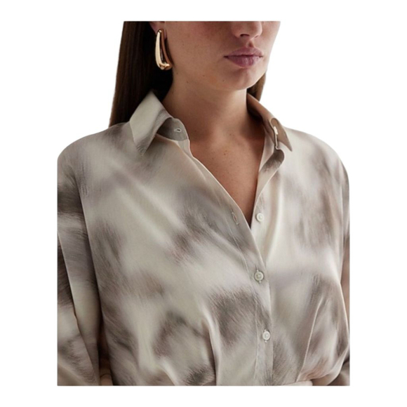 Express NWT Neutral Watercolor Portofino Half Button Up Midi Shirt Dress NWT - Picture 2 of 15